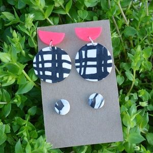 Hot Pink Geometric Clay Earrings *The Ada*